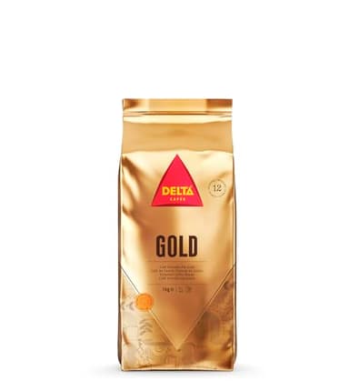 Delta Cafés - Café en Grano Gold - 1 Kg - Intensidad 12 - Mezcla de Granos de Café Tostados Arábica y Robusta - Muy Aromático con Notas de Cereales y Palomitas