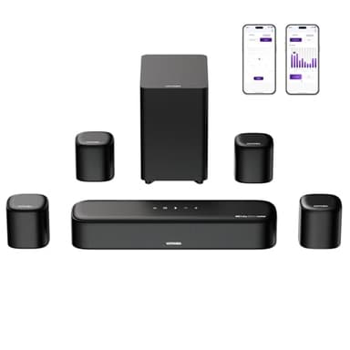 ULTIMEA Aura A60 7.1 Dolby Atmos Soundbar, con Subwoofer, Altavoz TV con Control a través de App, Sistema Surround Cinema 3D con 4 Altavoces Surround, TV Soundbar con HDMI eARC de 350W, Bluetooth