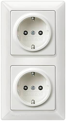 SIEMENS - Siemens 5UB1511, 5TG2552-0 - Juego completo de enchufes (2 enchufes Schuko y marco de 2 enchufes en color blanco titanio), color blanco