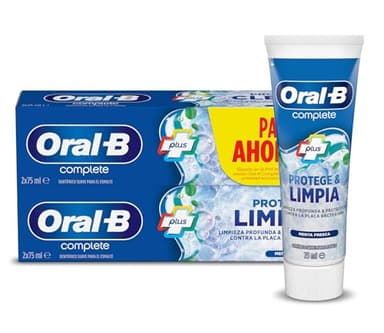 Oral-B Complete Protege & Limpia Pasta De Dientes, Pack Ahorro 2x75 ml, Dentífrico Antiplaca, Limpieza Profunda, Aliento Fresco, Sabor A Menta Fresca
