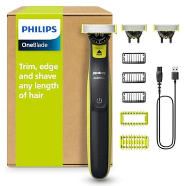 Philips OneBlade 360 Auténtico Barbero, afeitadora y recortadora eléctrica facial y corporal, 3x 360 cuchillas, 3x peine para barba incipiente (1,3,5mm), 1x kit corporal, QP2824/31