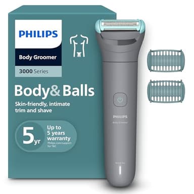 Philips Afeitadora Corporal series 3000 - Depiladora Masculina con sistema de protección, Recorta y depila zonas íntimas, Afeitado suave y apurado, 100% impermeable, 80 min. de autonomía, BG3480/15.