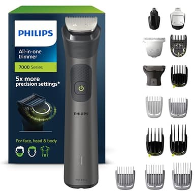 Philips Recortadora de Barba Serie 7000, Máquina Cortar Pelo, Cortapelos Hombre, Kit 15 en 1 Para Cara, Pelo, Orejas, Nariz y Cuerpo,120min de uso, En Seco y Húmedo, Recargable, Funda, MG7950/15