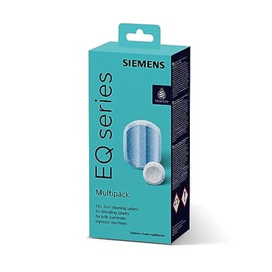 Siemens Multipack TZ80003A - Pastillas de limpieza (10 unidades, 6 pastillas descalcificadoras, apto para cafeteras automáticas de la serie EQ, así como para máquinas automáticas de montaje