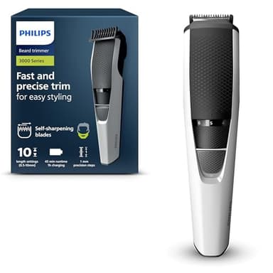Philips Recortador de Barba Serie 3000, Teconología Lift & Trim, Cuchillas con puntas redondeadas, 10 posiciones ajustables, peine-guía, 100% resistente al agua, indicador de batería, modelo BT3206/14