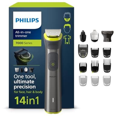 Philips Recortadora de Barba Serie 7000, Máquina Cortar Pelo, Cortapelos Hombre, Kit 14 en 1 Para Cara, Pelo, Orejas, Nariz y Cuerpo,120min de uso, En Seco y Húmedo, Recargable, Funda, MG7930/15