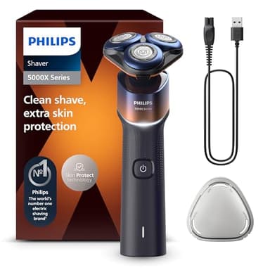 Philips Serie X5000 Afeitadora Eléctrica Hombre, Máquina de Afeitar Barba, 27 cuchillas, Cuida la piel, Cabezal flexible 360º, 50min de uso, En Seco y Húmedo, Recargable, X5012/00, Naranja