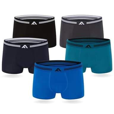 FM London Bóxers de bambú para hombre paquete de 5 con diseño elástico, Negro/Gris/Azul, L