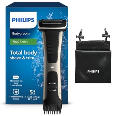 Philips Serie 7000 BG7025/15 - Afeitadora corporal con cabezal de recorte y de afeitado, 80 minutos de uso, apta para la ducha, color negro