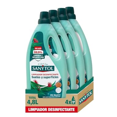 Sanytol – Botella Desinfectante Limpiahogar, Elimina Bacterias, Hongos y Virus Sin Lejía, Perfume Eucaliptus - Pack de 4 x 1.200 ML = 4,8L