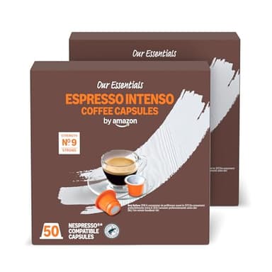 by Amazon Espresso Intenso Cápsulas de café compatibles con Nespresso, Tueste oscuro, 50 unidad, Paquete de 2 - Certificado Rainforest Alliance