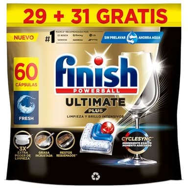 Finish Powerball Ultimate Plus All in 1 Pastillas Lavavajillas, Nuestra Máxima Limpieza y Brillo Diamante, 58 pastillas
