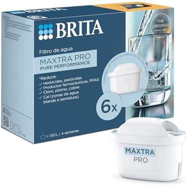 BRITA Cartucho Filtrante de Agua MAXTRA PRO Pure Performance (All-in-1) Pack 6 | Recambio original para todas las jarras BRITA para agua de sabor puro - filtra PFAS, cloro, cal y metales