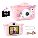 SeHeTop Camara Fotos Infantil, 1080P HD Video cámara Fotos niños,Juguetes niños 3 4 5 6 7 8 9 10 años, Regalos de cumpleaños niñas, scon Tarjeta SD de 32 G(Rosa)