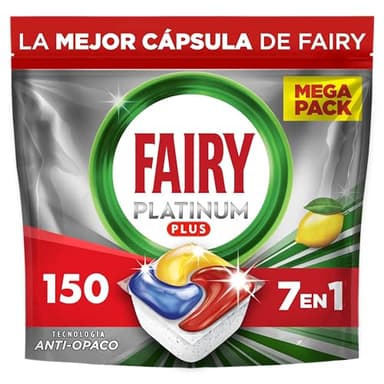 Fairy Platinum Plus Limón Cápsulas De Lavavajillas Todo En Uno, 150 Cápsulas, Nuestra Mejor Limpieza Que Deja Los Platos Como Nuevos, Elimina La Falta De Brillo Y Evita La Cal